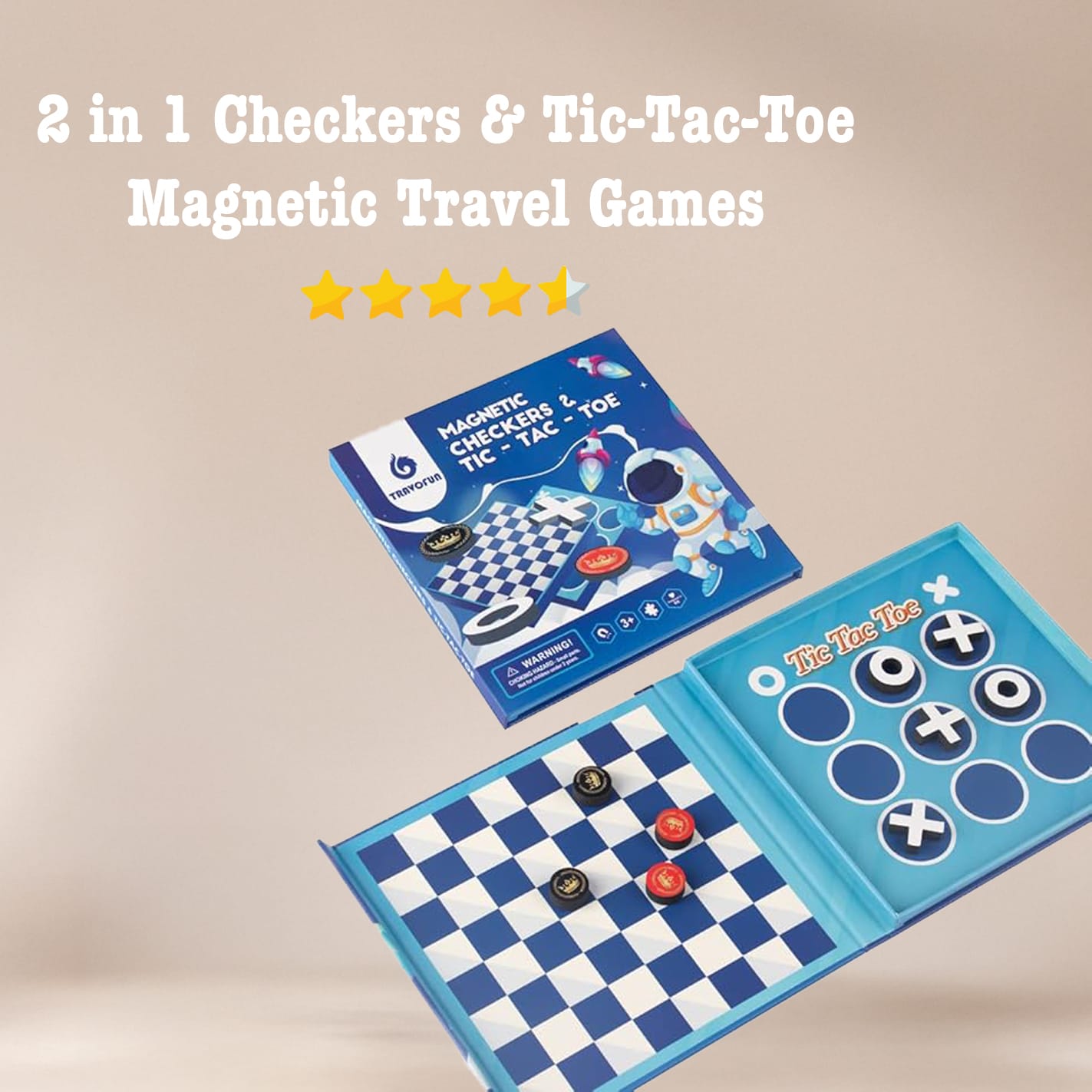 2 in 1 Checkers & Tic-Tac-Toe Magnetic Travel Games