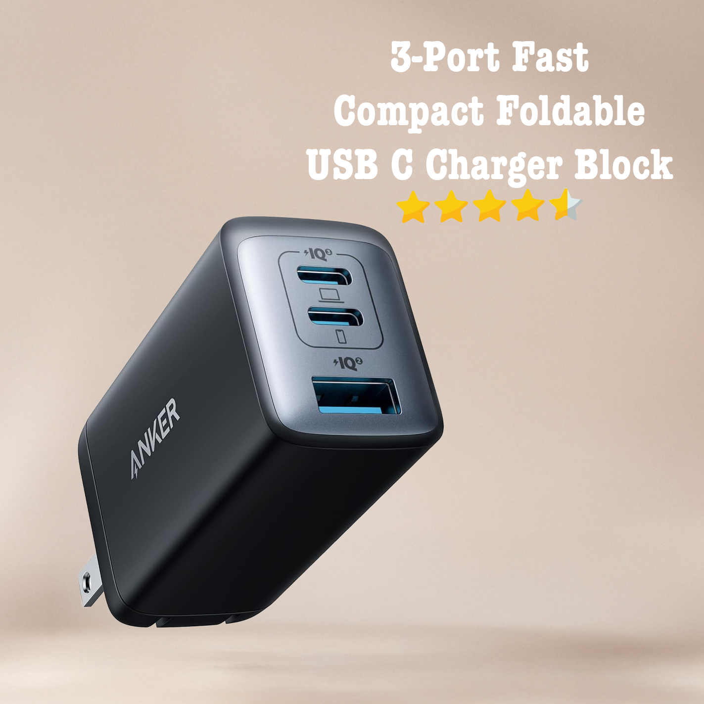 3-Port Fast Compact Foldable USB C Charger Block